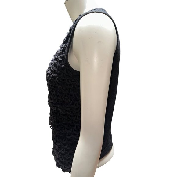 Monteau Size Med Black Scallop Textured Scoop Neck Tank Top Minimalist City Chic - Picture 3 of 8